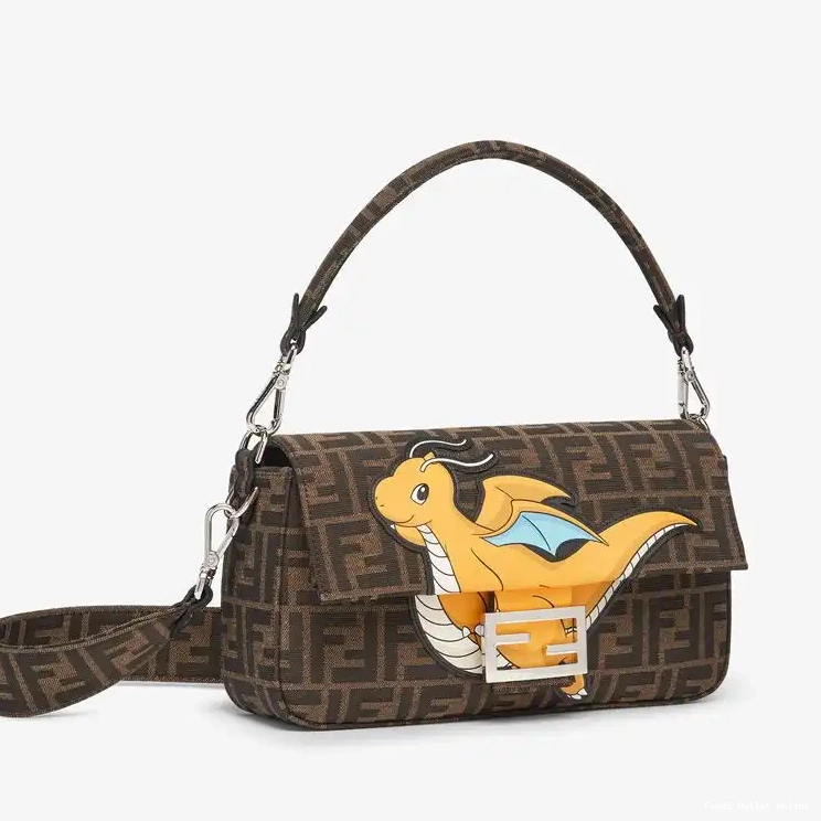Affordable Pokmon Fendi Bag FF Motif Dragon Fabric In Brown Yellow Medium Baguette 0513